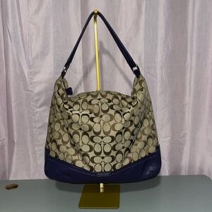Coach Signature Tan and Blue Shoulder Bag